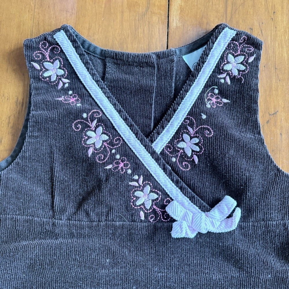 Vintage Y2K Rare Editions Brown and Pink Embroidered Corduroy Dress Size 2T - Picture 2 of 5